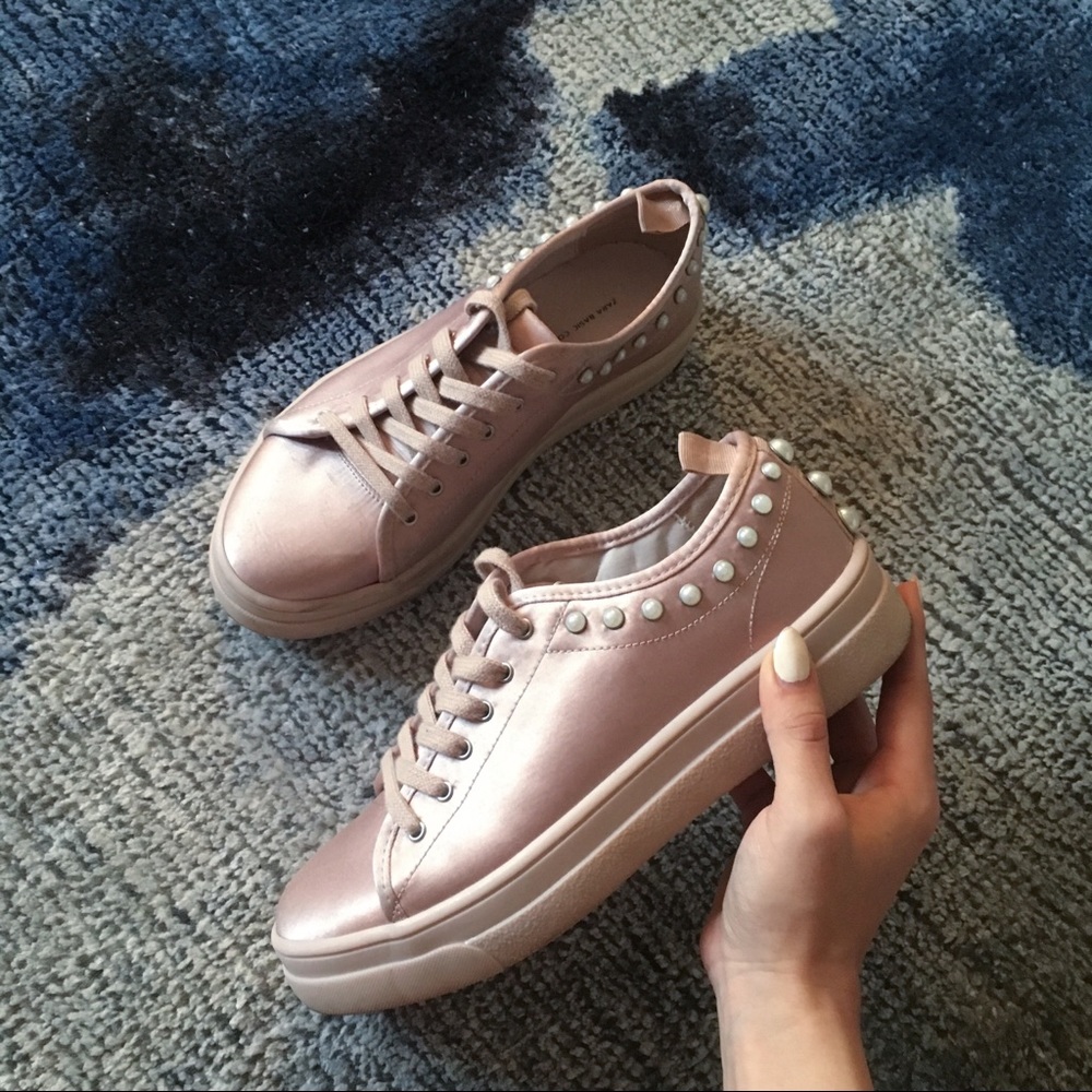 Zara Pink Satin/Silk Sneakers w/ Pearl Studs 💘